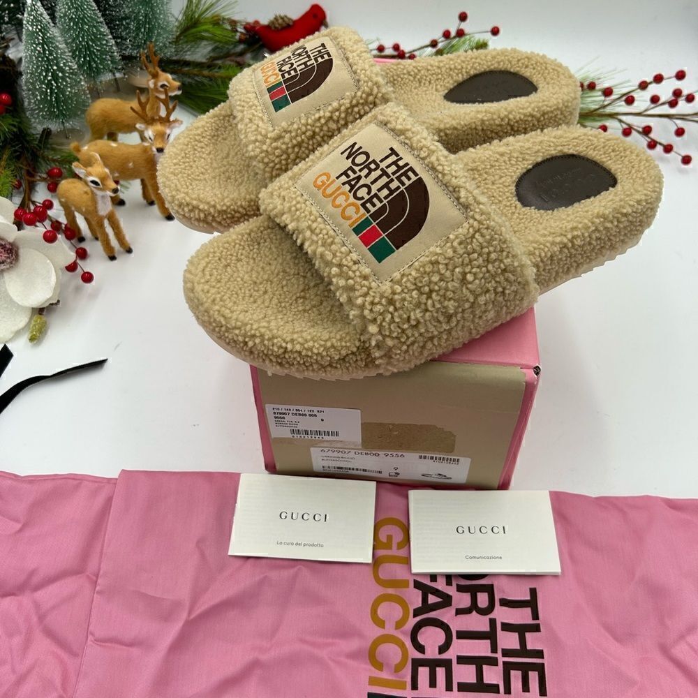 Men’s Gucci x Northface shearling slides size 9 made in Italy - Picture 5 of 8